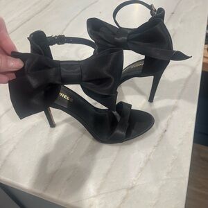Express Black Satin Bow Heels